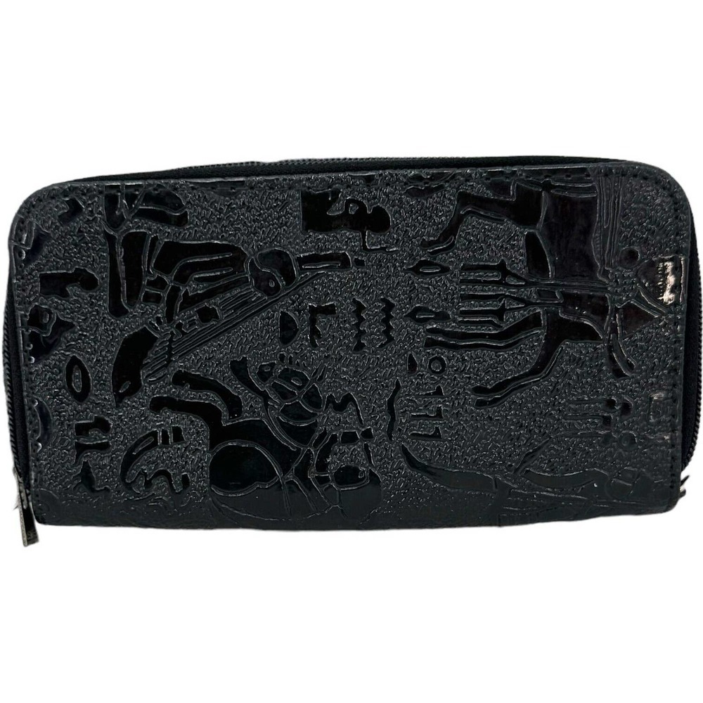🍀 Center Black Zip Up Faux Patent Leather Designer Wallet Clutch Bag Size Small